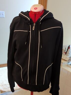 Fila Black Zip-Up Hoodie with White Piping